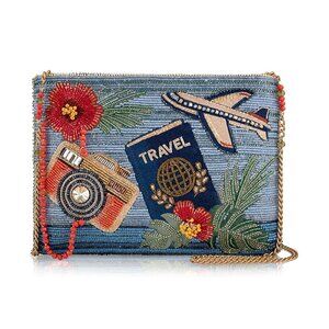 Mary Frances Where To Next Crossbody Handbag Floral Zip Bag Blue Travel Purse NW